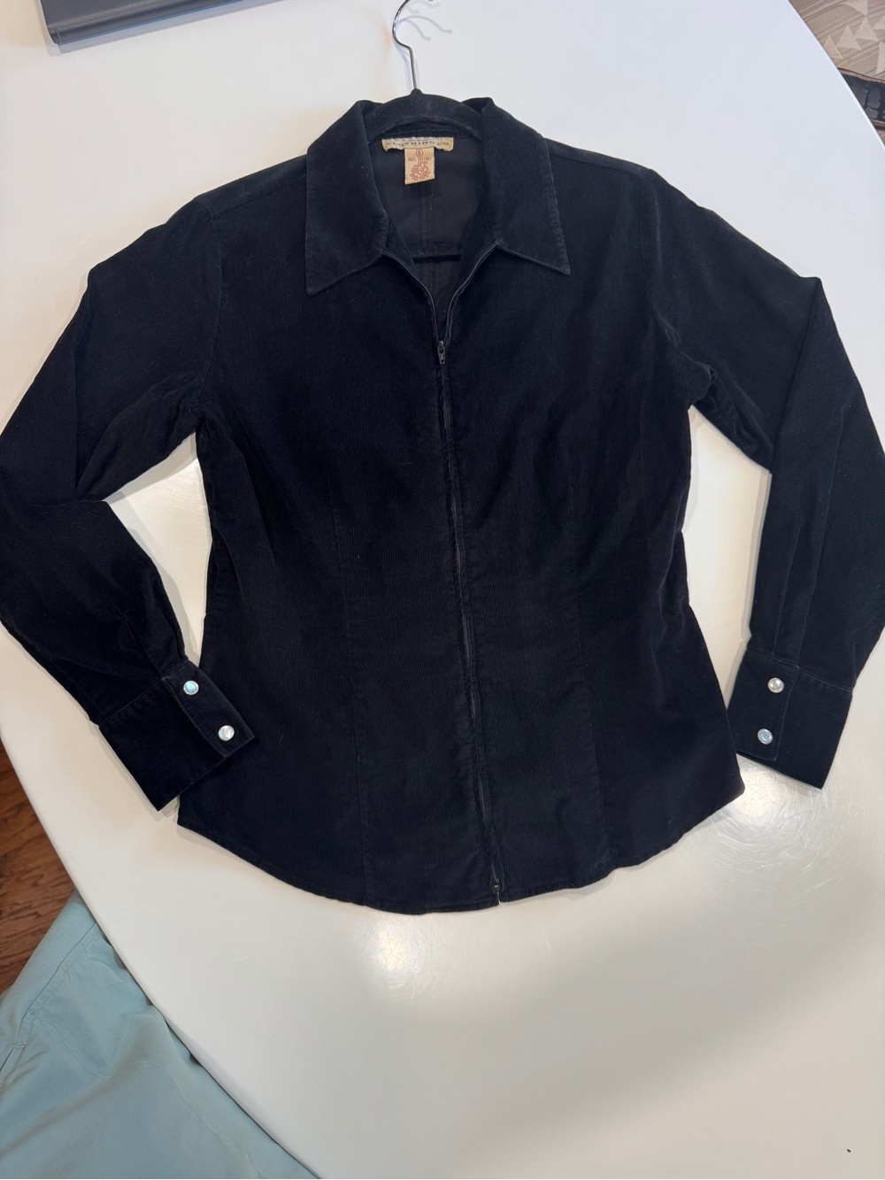 Vintage Telluride Clothing Co Black Corduroy Zip Front Shirt Jacket Size 6 Y2K